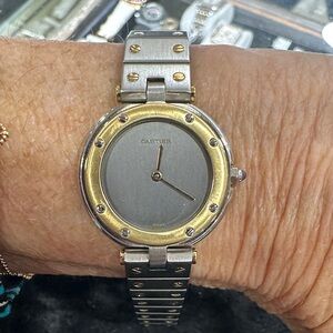 Cartier Two-Tone Round Santos Bracelet Watch - stainless and 18k Gold